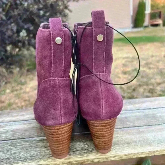 New Full Leather VIOLET & RED Beautiful Fall Wedge Boots in Merlot - Size 8.5 - Picture 7 of 14